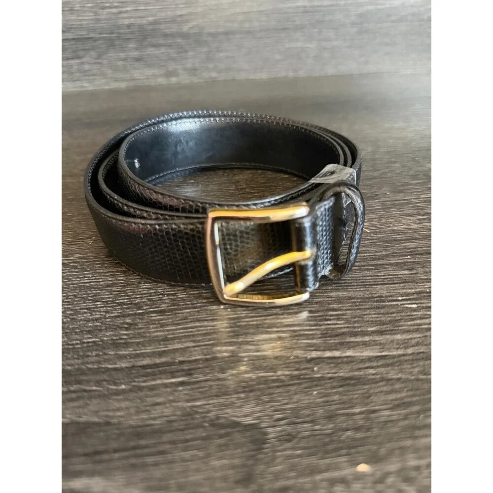 Men's Black Snake Embossed Genuine Leather Belt Gold Buckle 42/105cm